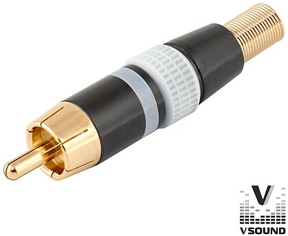 G-FPS403A : FICHA RCA MACHO BRANCA METµLICA/ DOURADA VSound