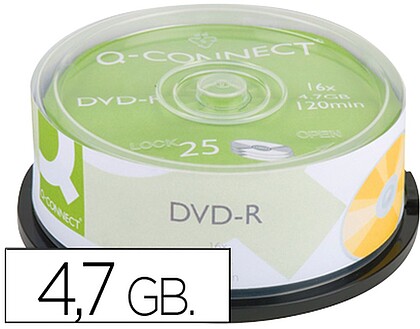 KF-00255 : DVD-R Q-CONNECT CAPACIDADE 4,7GB DURACAO 120MIN VELOCIDADEE 16X TORRE DE 25 UNIDADES