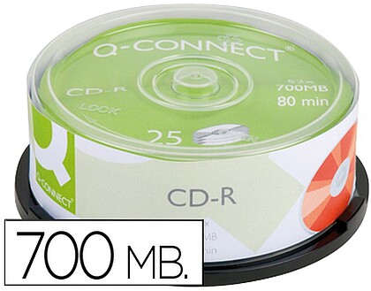 KF-00420 : CD-R Q-CONNECT CAPACIDADE 700MB DURACAO 80MIN VELOCIDADEE 52X TORRE DE 25 UNIDADES