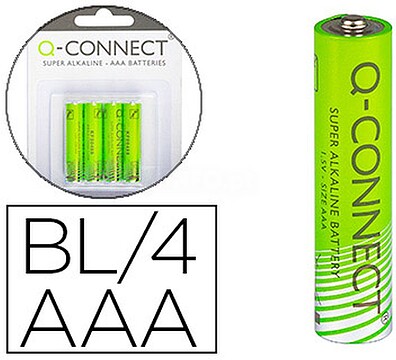 KF-00488 : PILHA Q-CONNECT ALCALINA AAA - BLISTER COM 4 PILHAS