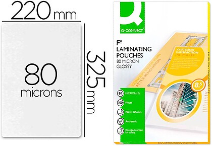 KF04755 : BOLSA DE PLASTIFICAR Q-CONNECT 325 X 220 MM 80 MC FOLIO CAIXA DE 100 UNIDADES