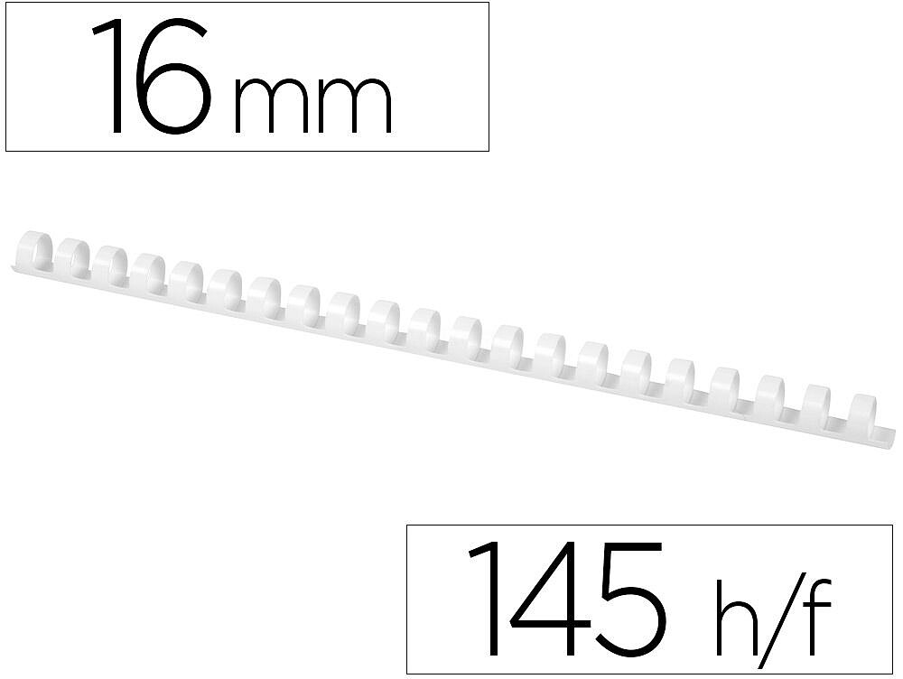 Lombada Q-Connect Plastica Redonda de 16 MM Branca Capacidade 145 Folhas Caixa de 50 Unidades