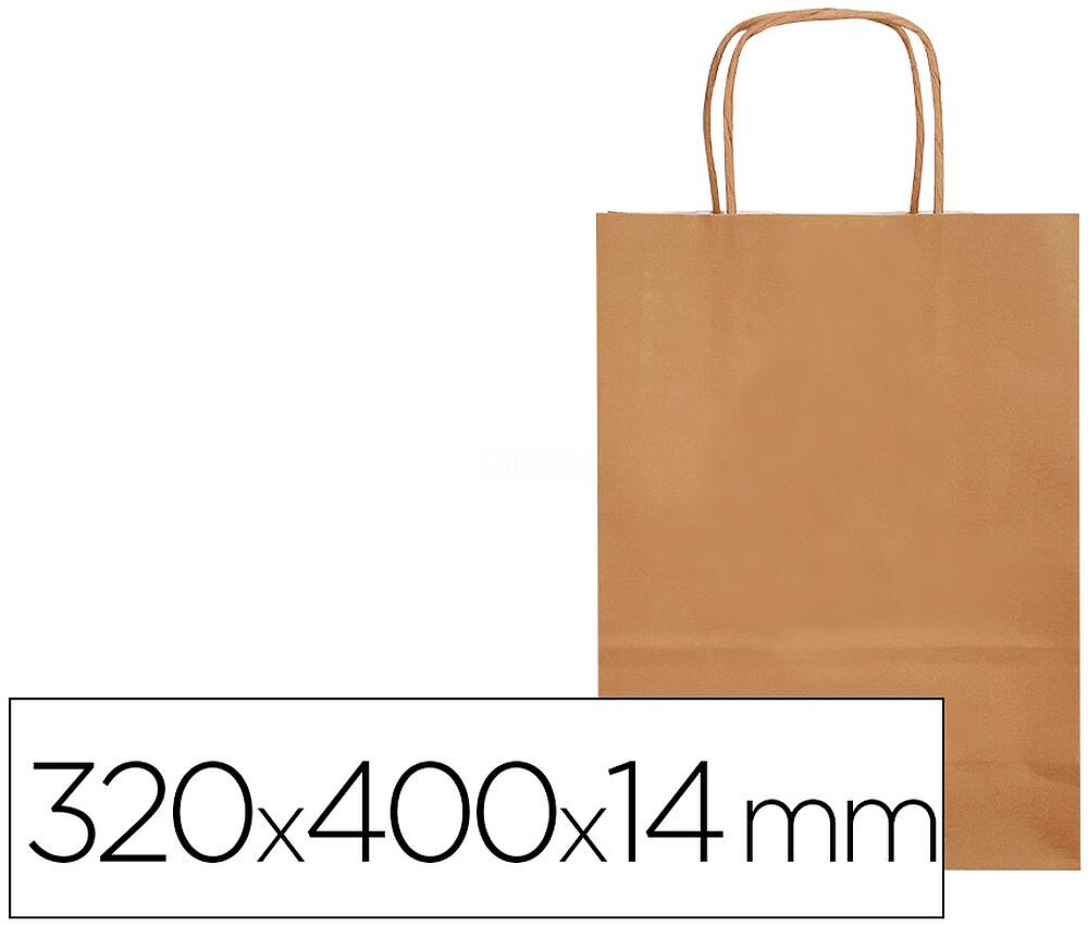 25 x Saco de papel basika kraft natural liso l com asa torcida 320x400x14 mm Saco de papel basika kraft natural liso l com asa torcida 320x400x14 mm KF03755