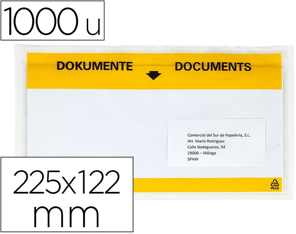 Envelope Autoadesivo Q-Connect Porta Documentos Multilingue 225X122 MM Janela Totalmente Transparente Pack de 1000 Unida KF11296