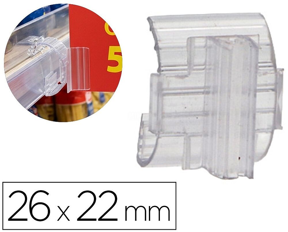 100 x Suporte porta precos q-connect curvo clip de grande agarre e ajustavel para estante etiqueta 26x22 mm transparente Suporte porta precos q-connect curvo clip de grande agarre e ajustavel para estante etiqueta 26x22 mm transparente KF19307