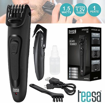 G-TSA0524 : MçQUINA CORTAR CABELO C/ 1 PENTE PORTçTIL 1.5W USB TEESA