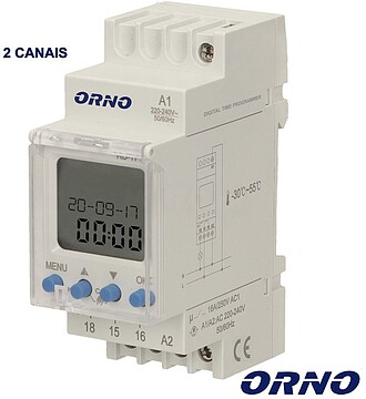 OR-PRE-451 : Temporizador Semanal Digital 16A 230V P/ Calha Din ORNO