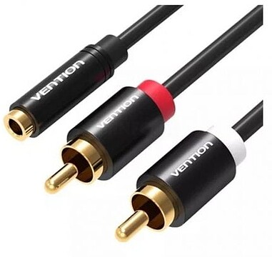Cabo Estéreo Vention VAB-R01-B100/ Jack 3.5 Fêmea - 2x RCA Macho/ 1m/ Preto