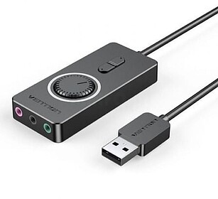 Placa de Som USB A para 3x Jack 3.5 Fêmea - Preta