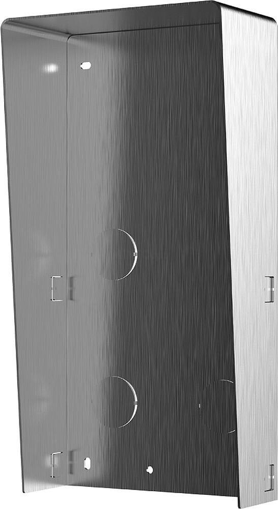 Caixa de registo de superfície - Até 2 módulos - Específico para video porteiros Hikvision - Compatível com os módulos Hikvision - Com viseira - Painel fabricado em aço inoxidável DS-KABD8003-RS2/S