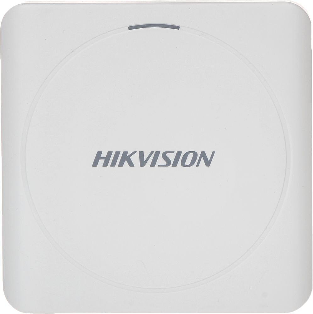 Leitor de acesso - Acesso por cartão EM - Indicador LED e acústico - Wiegand 26/34 - Compatível com os controladores Hikvision - Apto para exterior IP65 DS-K1801E