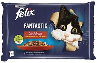 6581212 Alimento Húmido para Gato Felix Fantastic Carne 4x8...