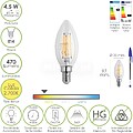 Lâmpada LED Filamento Vela Rosca E14. 4,5 Watt. Equivalente a 40 Watt. 470 Lumens. Luz Quente (2700º K.) Lâmpada LED Filamento Vela Rosca E14. 4,5 Watt. Equivalente a 40 Watt. 470 Lumens. Luz Quente (2700º K.)