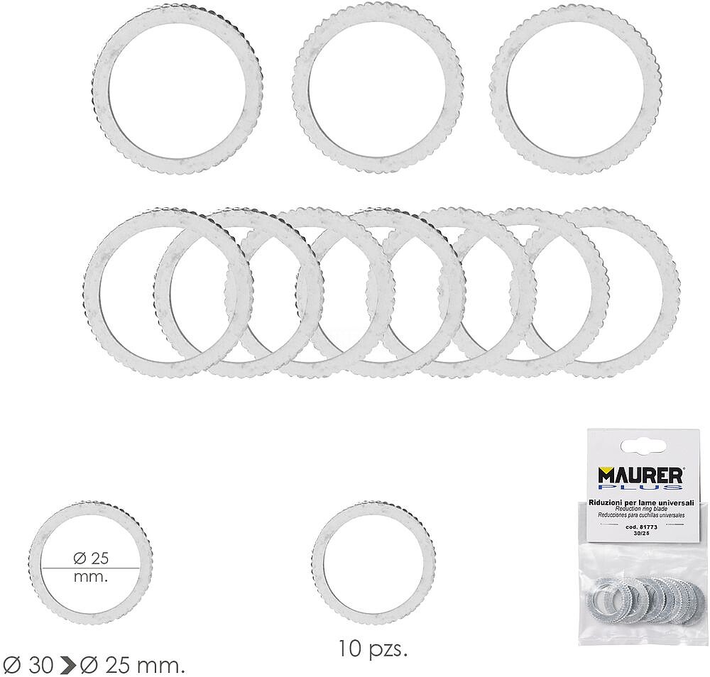 Adaptadores/ Redutores Disco Corte Madeira Ø 30 a Ø 25 mm. (Bolsa 10 peças)