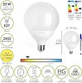 Lâmpada LED Globo E27. 20 Watt. Equivalente a 150 Watt. 2452 Lumens. Luz QUENTE 2700º K. Lâmpada LED Globo E27. 20 Watt. Equivalente a 150 Watt. 2452 Lumens. Luz QUENTE 2700º K