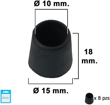 Ponteira Cónica PRETA 10mm. Blister 8 peças