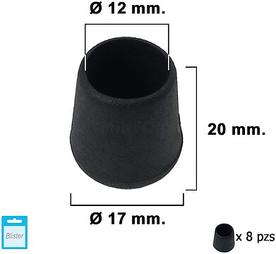 Ponteira Cónica PRETA 12mm. Blister 8 peças