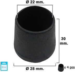 Ponteira Cónica PRETA 22mm. Blister 4 peças