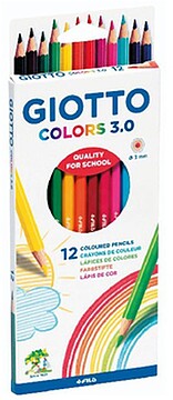 Giotto Cores Acquarell 3.0 Pack de 12 Lápis Triangulares de Cores Aquareláveis - Mina 3 mm - Madeira - Cores Sortidas