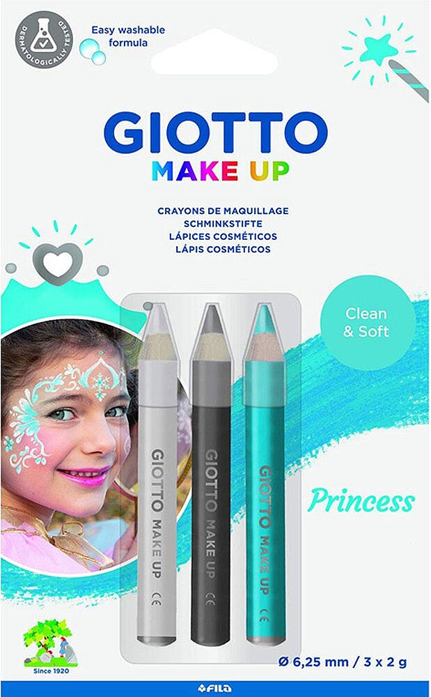 Kit de Maquilhagem Giotto Princesa com 3 Lápis de Maquilhagem Temáticos Princesa - Lavável com Água - Testada Dermatologicamente - Cores Sortidas F473800