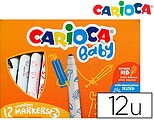 Carioca Baby Marcador Pack de 12 Canetas - Ponta Redonda e Bloqueada - Corpo de Grande Dimensão - Laváveis - Testados Dermatologicamente - Cores Várias CA42814