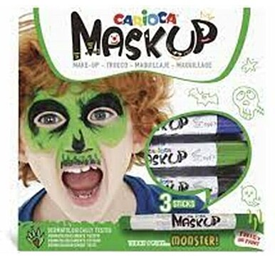 Kit de Máscaras Cariocas com 3 Cores para Pele em Barra Monsters - Cores Vibrante - Laváveis e Base Água - Inclui Dois Tutoriais Passo a Passo - Várias Cores CA43051