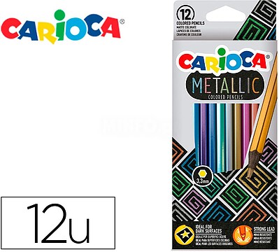 Pacote Metálico Carioca de 12 Lápis Hexagonais Metálicos - Cores Coberturas - Ideais para Superfícies Escuras - Mina Premium de Ø 3.3mm Resistente a Quedas - Fáceis de Afiar - Cor Vários CA43164