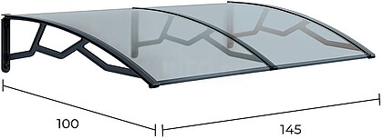 74209 MARQUISA ALVEOLAR DE POLICARBONATO TRANSPARENTE DE 6 mm COM SUPORTES CINZENTO ESCURO, 100 x 145 cm
