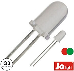 G-LL0344RG-D : LED 3MM MULTICOR VERMELHO E VERDE DIFUSO JOLI...