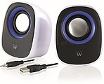 Ewent Alta-falantes Estéreo de Mesa - Alimentação USB - Controlo de Volume - Jack de 3,5mm - Cor Branco/Preto