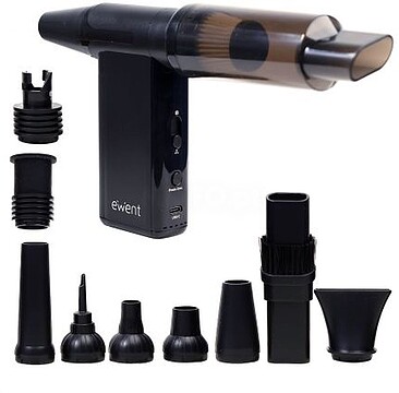 EW5682 Ewent Pistola de Ar Comprimido - Aspirador, Bomba de Vácuo e Inflador - 8 Velocidades -180000 RPM - Bateria de 8000mah - Cor Preto