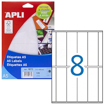 Etiquetas A5 Brancas 31,0 x 100,0mm 15 Folhas