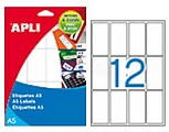 Pack de 180 Etiquetas 34,0x67,0mm - 15 Folhas A5 x 12 Etiquetas - Adesivo Permanente - Cantos Rectos - Cor Branca