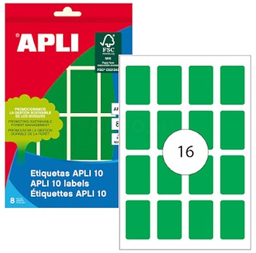 Etiquetas 10 Verdes 25 x 40mm 8 Folhas