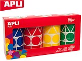 Pacote Apli com 4 Rolos de Gomas Geométricos XL - 1357 Gomas por Rollo - Adesivo Permanente - 5.428 Gomas no Total - Ideais para Escolas Infantis - Cores Azul, Vermelho, Amarelo e Verde
