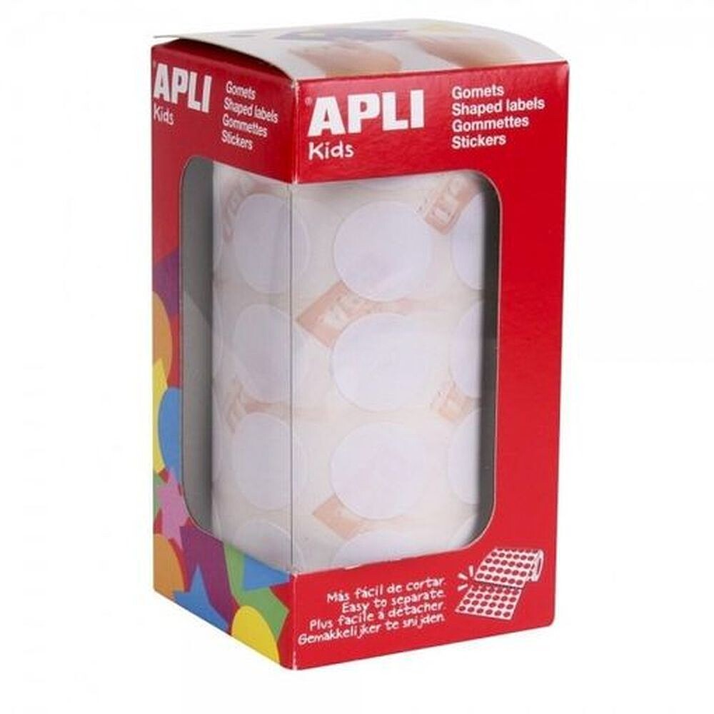 Apli Rolo de 1.770 Gomets Redondos Ø 20mm - Adesivo Permanente com Base de Água - Livre de Solventes - Cor Branca 11905