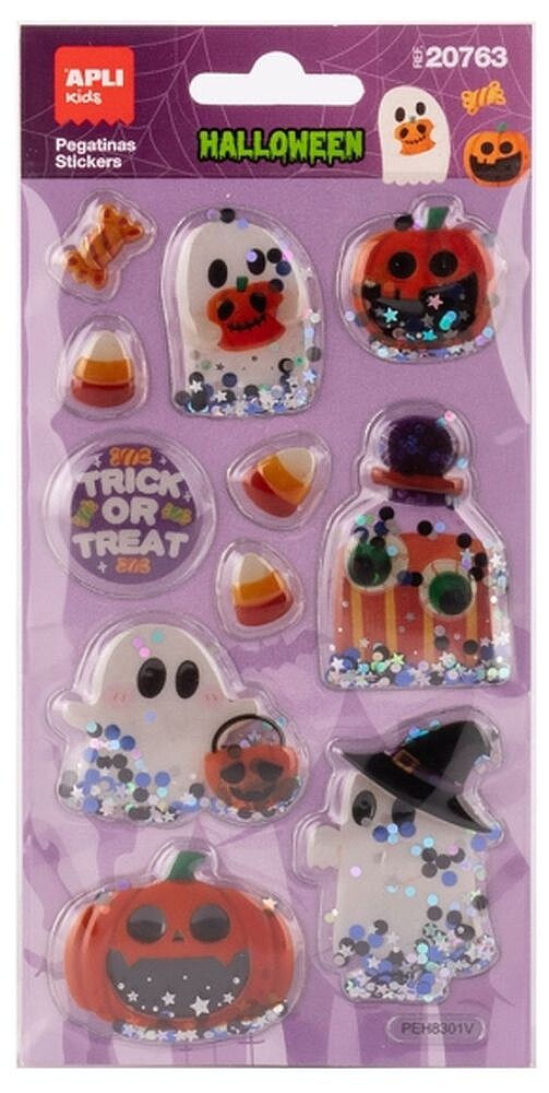 Apli Kids Glitter Movil Pack com 11 Pegatinas de Halloween - Com Efeito Glitter Movil que Aportam Brilho, Cor e Movimento 20763
