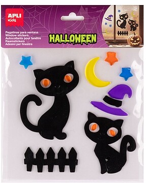 Apli Kids Pack com 10 Autocolantes Jelly de Halloween para Janelas, Vidros, Espelhos etc.. - Desenho Gatos Negros - Reposicionáveis - Textura Suave e Flexível - Não deixam Resíduos 20771
