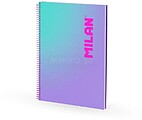 Milan Sunset Caderno Espiral Formato A4 Pautado 7mm - 90 Folhas de 95 gr/m2 - Microperfurado, Bandas de Cor e 4 Furos - Cor Violeta/Turquesa 57142E90SNPR