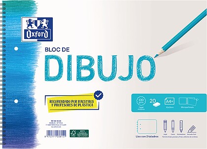 Caderno de Desenho Escolar Oxford A4+ - Capa Mole/Contracapa Rígida - 20 Folhas 130gr Lisas - 2 Furos