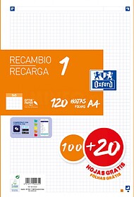 Recambio Escolar Oxford A4 120 Folhas Quadriculadas 5x5mm - ...
