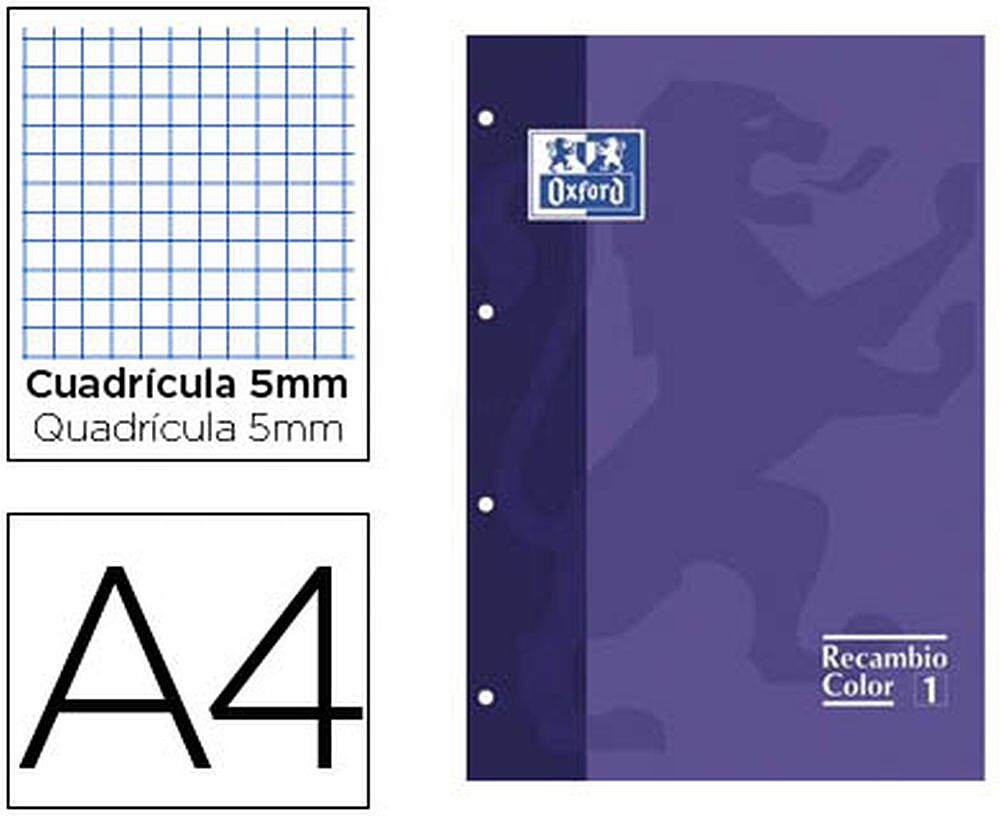 Recarga Cor Oxford Din A4 80 Folhas 90 Grs Quadricula 5 MM 4 Furos Lilas 100100366