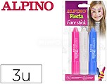 Kit de Batom Facial Alpino Fiesta com 3 Barrinhas de Pintura Facial - Sistema Giratório Retrátil - Lavável com Água - Testada Dermatologicamente DL000102