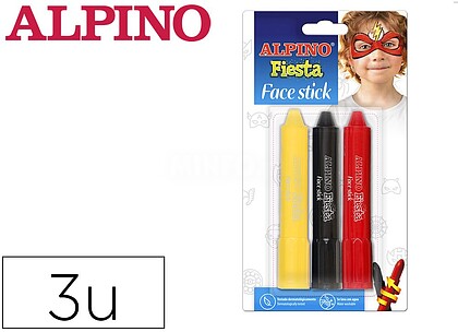 Alpino Fiesta Face Stick Pack com 3 Barrinhas de Pintura Facial - Sistema Retrátil Giratório - Lava-se com Água - Testado Dermatologicamente