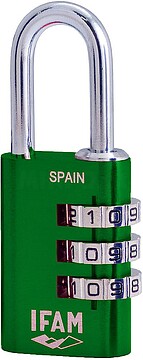G-87662 : 87662 CADEADO COM COMBINADOR 30. VERDE. 30mm. ARCO Ø5mm. COM COMBINAÇÃO. IFAM