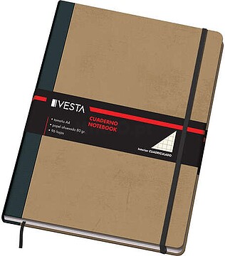 Dohe Caderno Cartão com Pontas Arredondadas - 96 Folhas de Papel Creme de 80gr - Capa em Três Peças com Lombada de Tecido - Fecho de Elástico e Fita de Registo DO10636
