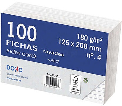 Dohe Fichas de Cartolina Offset Branca - 180g - Riscadas - Pacote de 100 Fichas DO30363