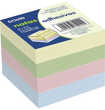 Cubo de 400 Notas Reposicionáveis Dohe - Tamanho 75x75mm - Papel de 75gr - Ideal para Escritório e Escola - Cores Pastel Sortidas DO75010