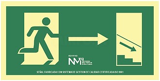 SINAL DE EVACUAÇÃO ESCADA PARA BAIXO DIREITA PVC 0,7mm CLA...
