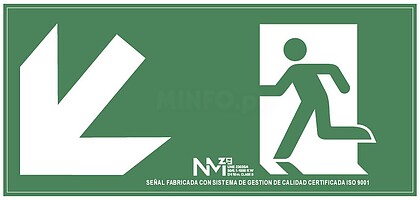 SINAL DE EVACUAÇÃO ESCADA PARA BAIXO ESQUERDA PVC 0,7mm CLASSE B 32x16cm NORMALUZ